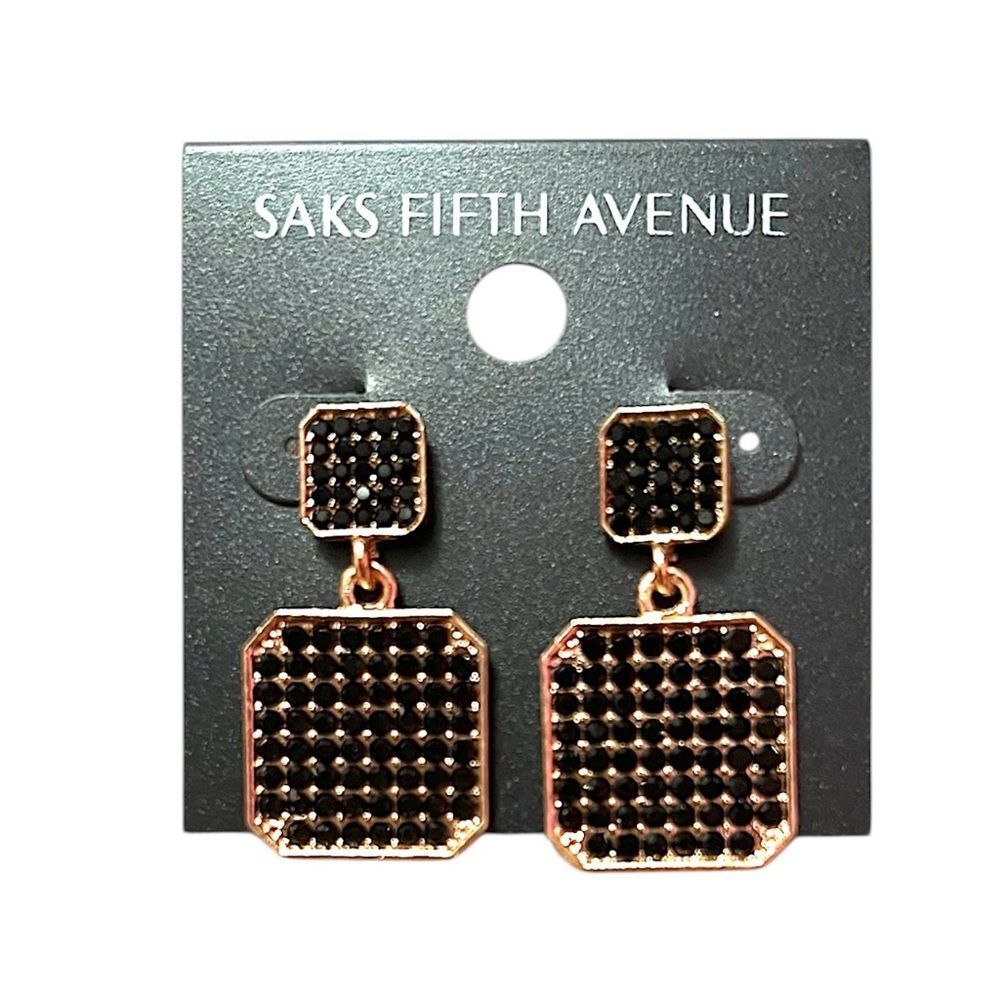 Saks Fifth Avenue Gold Drop Earrings with Black Crystals
